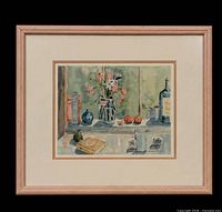 Front view of framed watercolor still life painting