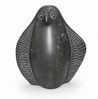 front view of soapstone penguin showing carved wings and eyes