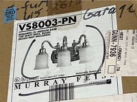 Box label showing model VS8003-PN and brand Murray Feiss