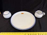 overview of plate, creamer, sugar bowl