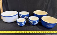 All six bowls arranged to show sizes and colours