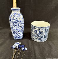 Front view of vase, planter and glass stamens