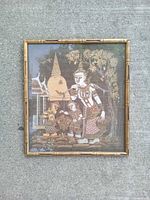 Full view of framed Thai silk painting