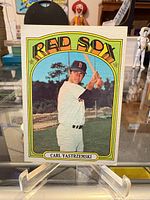 Front view of 1972 Topps Carl Yastrzemski card on stand