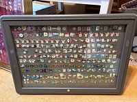 Front view of framed display packed with pins