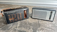 Radio and leather case side by side showing overall condition