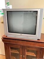 Front view of the JVC 34-inch silver CRT TV