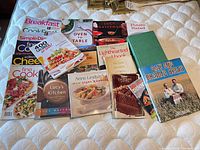 All magazines and cookbooks laid out