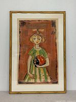 Full view of framed lithograph showing artwork, mat and frame