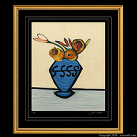 Full view of framed lithograph showing artwork, mat, and frame