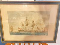 Full view of framed engraving under glass