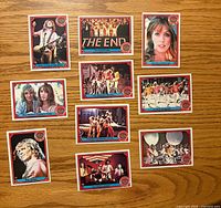 Fronts of all 10 1978 Sgt. Pepper's movie trading cards arranged on table