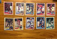 Front view of all ten hockey cards laid out in two rows