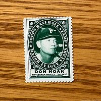 Front view of Don Hoak Topps baseball stamp