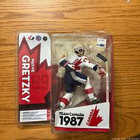 Front of sealed Wayne Gretzky 1987 Team Canada figure in blister pack