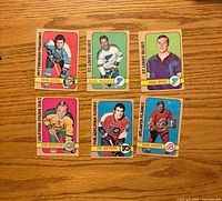 Fronts of all six 1972-73 O-Pee-Chee hockey cards