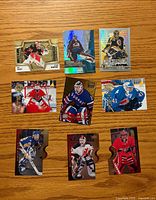 Front view of all nine goalie insert cards laid out