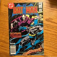 Front cover of Batman comic showing issue number, price and artwork