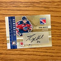 Front of Ryan Murphy autograph card showing player image, team logo, autograph panel