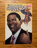 Front cover showing Obama and Spider-Man artwork, title masthead, Marvel Variant banner