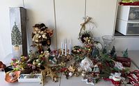 overview of entire assortment of holiday decorations on table