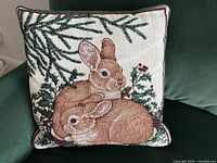 Front of pillow showing rabbit design