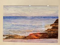 Full view of watercolor seascape in frame