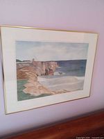 Full view of framed watercolor seascape