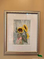 Full view of framed sunflower watercolor