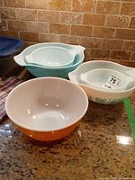 Group shot of all three Pyrex bowls nested together