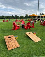 Driving range seating and activity area representing venue of voucher
