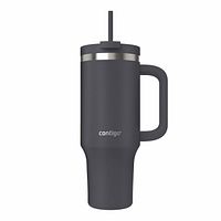 Front view of Contigo Streeterville Darkstone tumbler with straw and handle