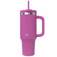 Side view of Contigo pink 40 oz tumbler with handle and straw