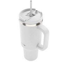 Full view of white 40oz Contigo tumbler with handle, lid and straw