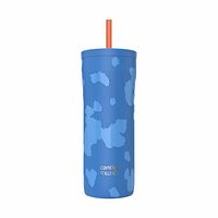 Front view of blue Contigo Streeterville 2.0 tumbler with orange straw