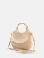 Front view of glossy beige Lili handbag with strap