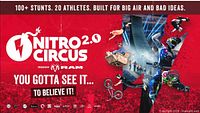 Promotional graphic for Nitro Circus 2.0 featuring branding and stunt images