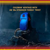Blue Coleman Stranger Things cooler sling standing on rock, product shot