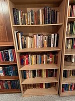 Full view of five-shelf bookcase filled with books