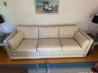 Front view of entire striped sofa