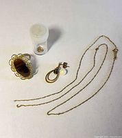Overview of all items: ring, chain, earring, vial