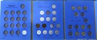 Open three-panel album showing coin slots and inserted Canadian nickels
