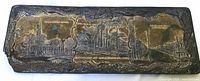 Full view of rectangular embossed brass/bronze plaque showing Collingwood landmark scenes