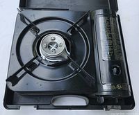 Top view of Grillmate butane stove showing burner and controls