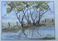 Full view of framed watercolor landscape by P. Sylte