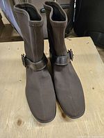 Front view of pair of brown Ecco Gore-Tex ankle boots with buckle