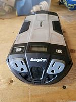 Front view showing Energizer logo, dual AC outlets and LCD screen