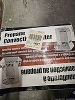 Box top showing product images and labeling for propane convection heater