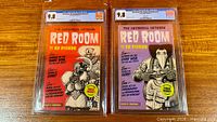 Both CGC-slabbed Red Room #1 comics side by side showing different covers and grade labels