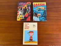 Front covers of the three vintage hardcovers displayed on table